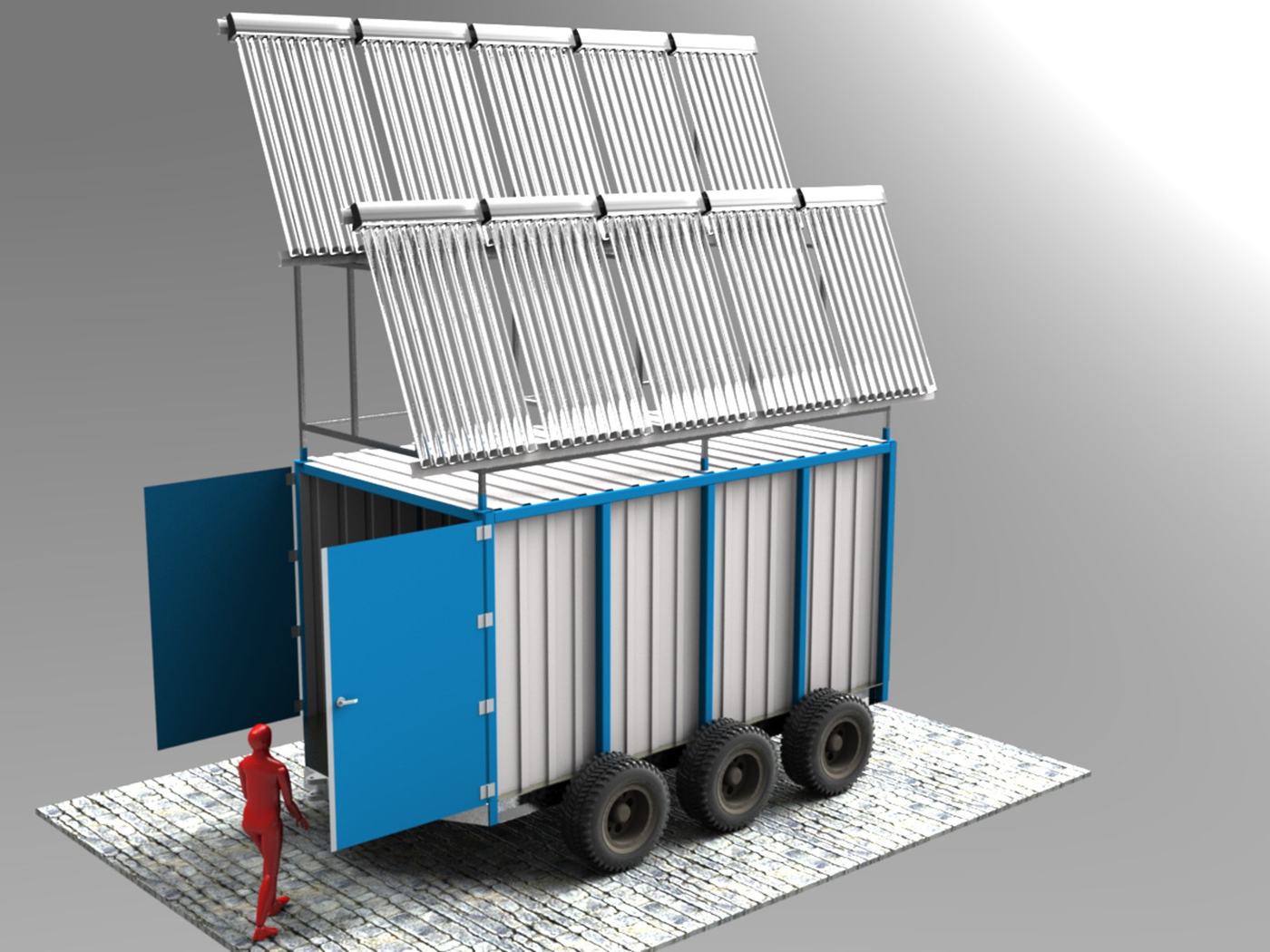 Mobile trailer concept with solar collectors for environment-fuelled power generation